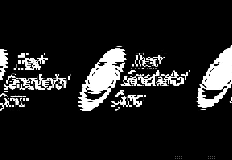 Black background with Theatr Genedlaethol Cymru overlaid in white