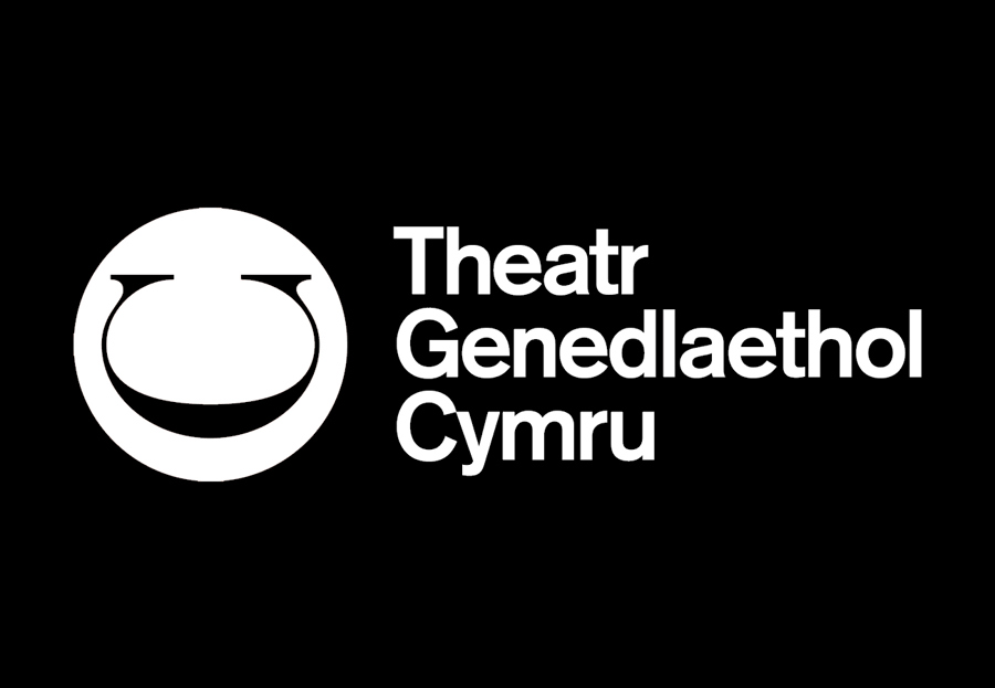 Grey background with Theatr Genedlaethol Cymru overlaid in white